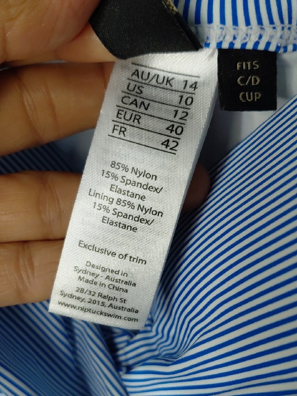 NIPTUCK blue and white striped, twist-front one-piece swimsuit, SZ 10 Cup C/D - Picture 9 of 9